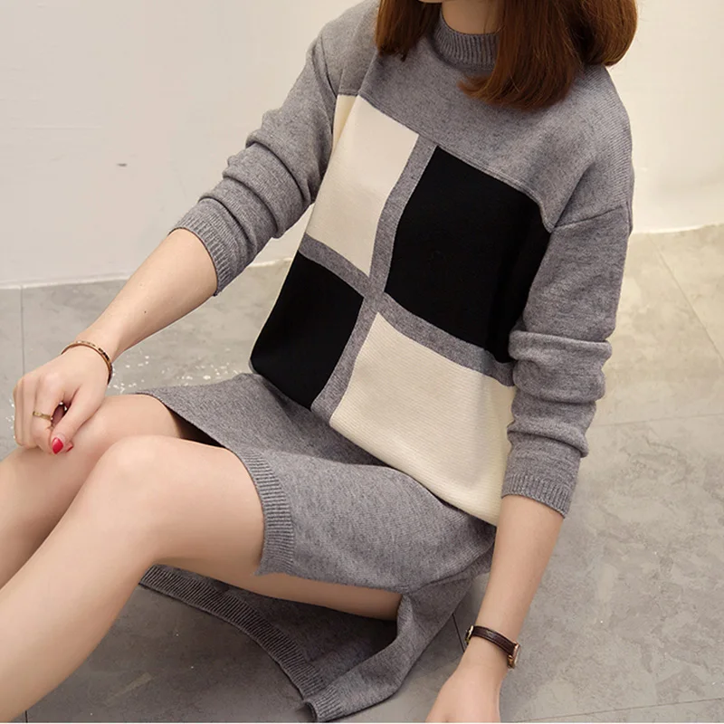 2018 Female Pullovers Sweater Women Autumn Winter Medium Long Knitted Sweaters O Neck Fashion Split Knitting Outerwear Tops | Женская