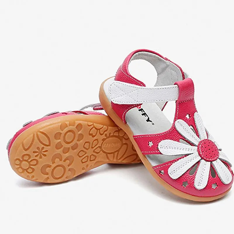 Туфли детские летние из натуральной кожи с цветочным принтом TX163|flower girl sandal|girls