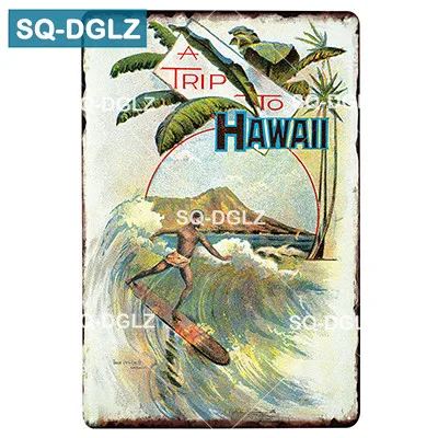 [SQ-DGLZ] Summer Hawaii Metal Tin Sign Aruba Plaque Paint Australia Wall Decor Beach Painting Plaques - Color: 1725