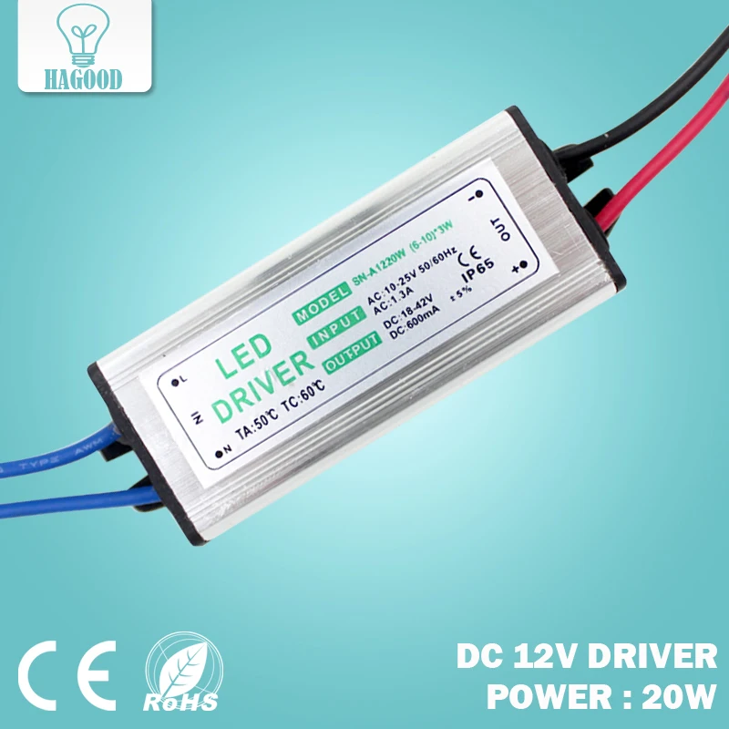 20 Вт Вход DC12V ток 570 600mA DC18 42V Ip67 Водонепроницаемый Светодиодный драйвер