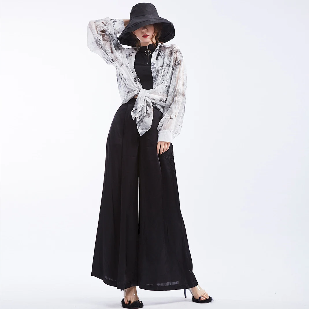 Johnature 2019 Summer Long Loose Women Full Length Pants New Solid Color High Wiast Streetwear Fashion Wide Leg |