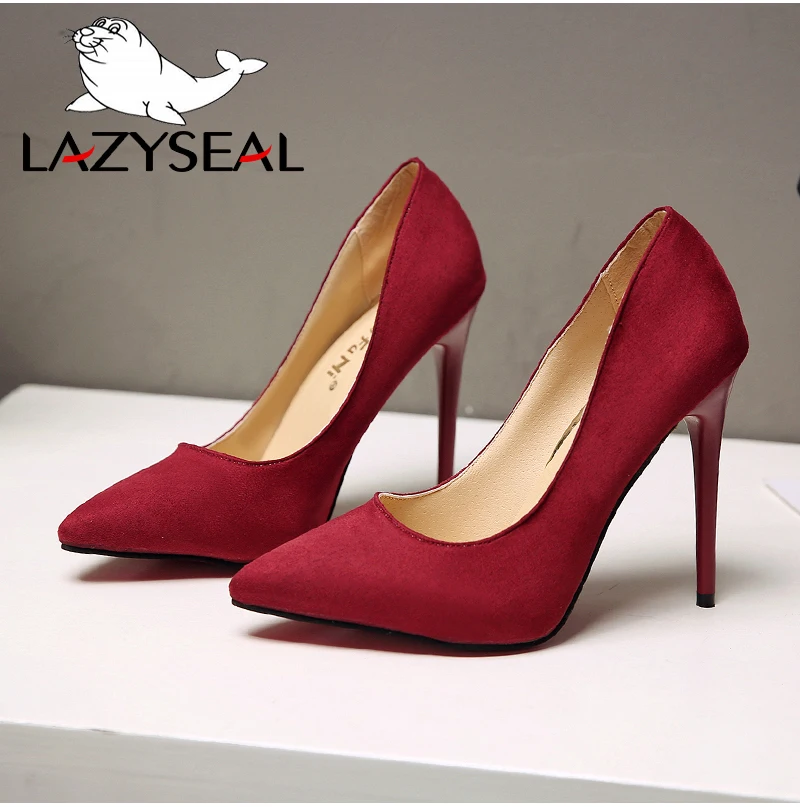 LazySeal/обувь; женские туфли-лодочки на шпильке; Простые сандалии из искусственной замши; однотонные; коллекция года; босоножки без застежки на высоком каблуке 11 см; женские пикантные туфли-лодочки