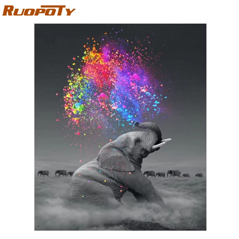 Ruopoty рамка DIY Краска ing по номерам слон животные акриловая окраска на холсте