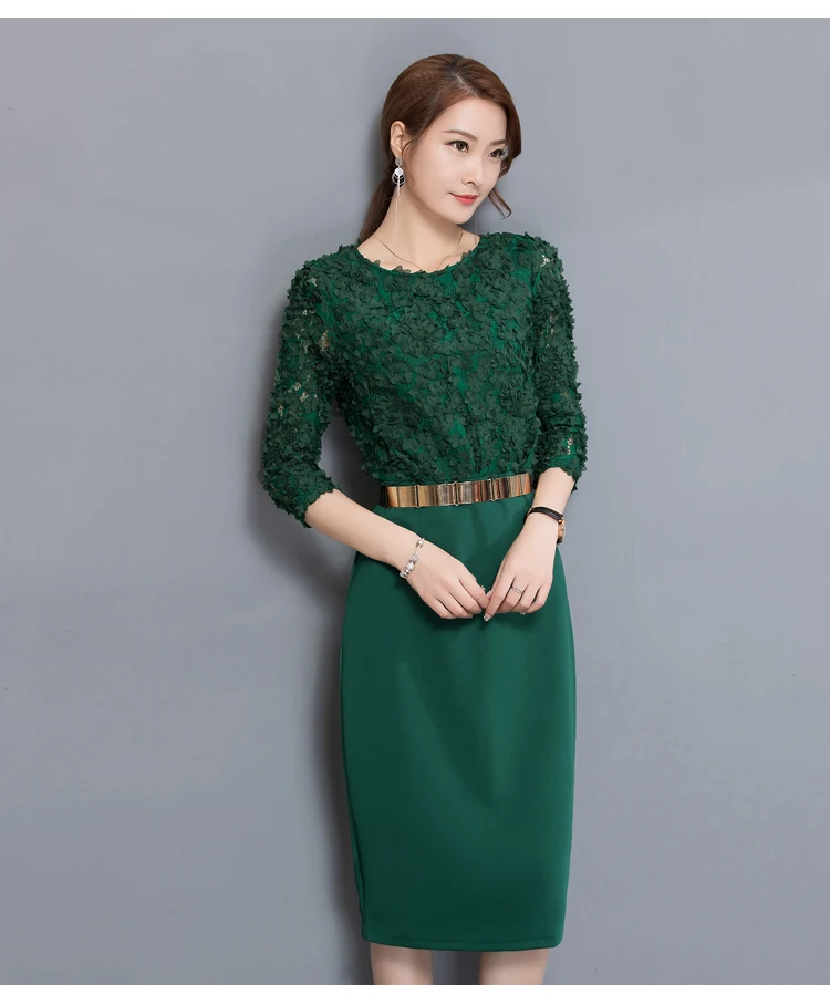 AYUNSUE весна лето офисное платье женское сексуальное кружевное элегантное платье миди корейские женские платья Зеленый Красный облегающее платье KJ1891