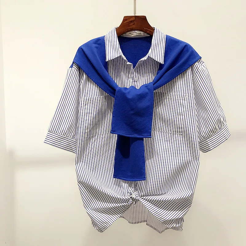 2018 Весенняя Новинка накладные 2 шт. с коротким рукавом рубашка в клетку Женская