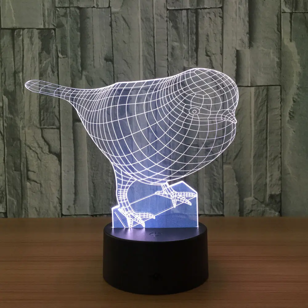 3D Ночник LED lampLED лампы птица свет в ночь 7 цветов Изменение сенсорный выключатель