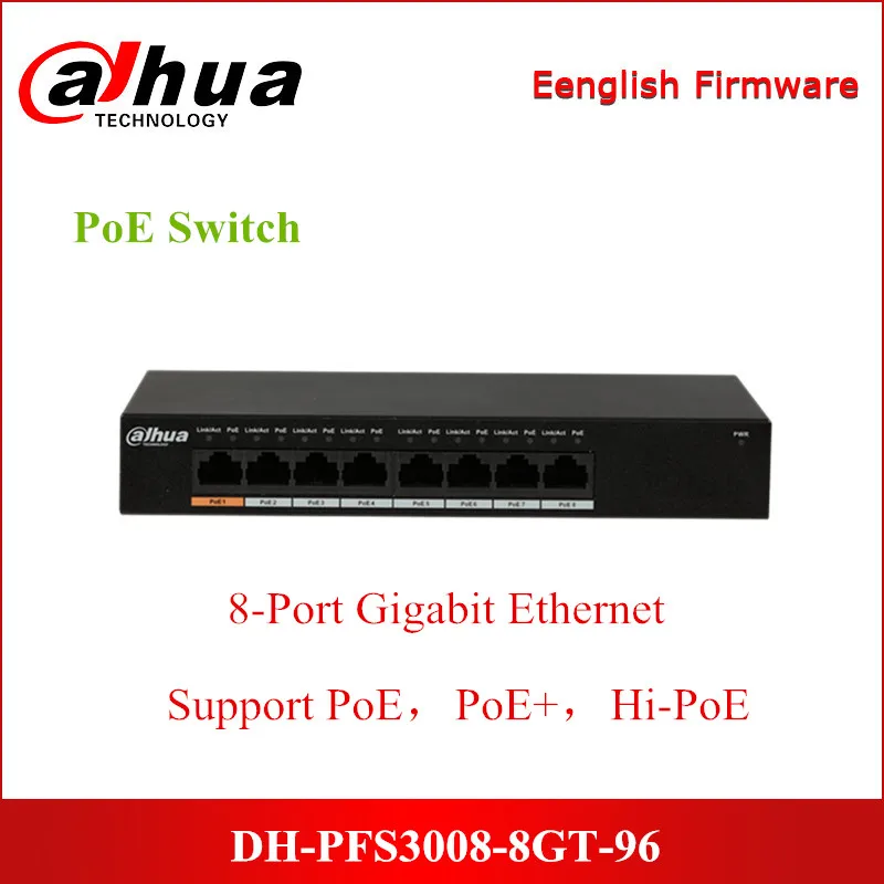 Dahua PoE коммутаторы PFS3008 8GT 96 8 портовый гигабитный Ethernet коммутатор Поддержка Hi 60 Вт