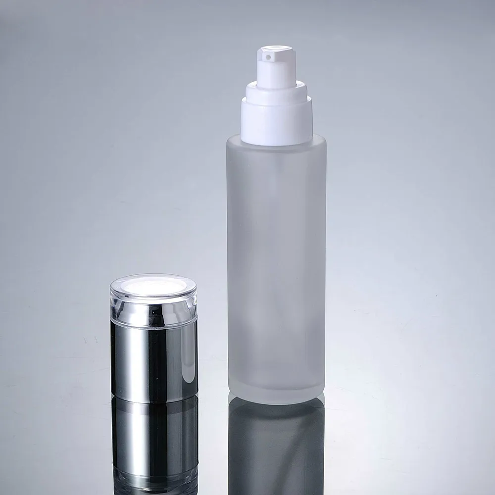 Матовая стеклянная бутылка 80 мл с серебряной крышкой для лосьона насосом|pump