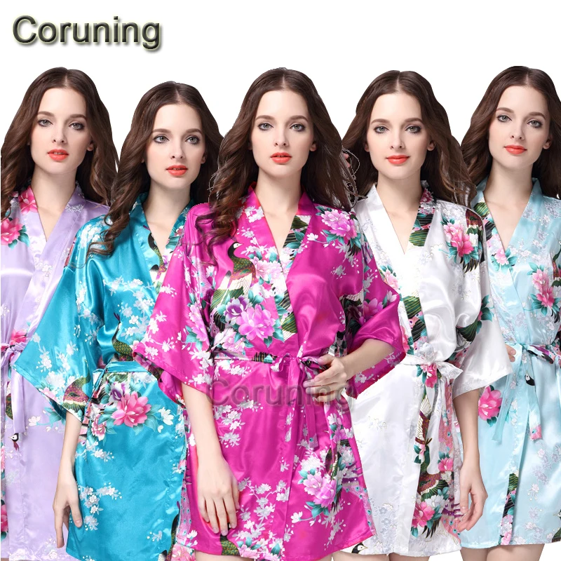 RB012 летние короткие стильные женские шелковые халаты с цветочным принтом