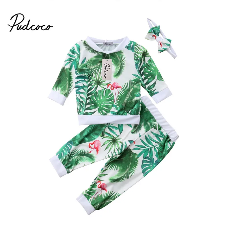 PUDCOCO/топы с длинными рукавами и цветочным рисунком фламинго для новорожденных