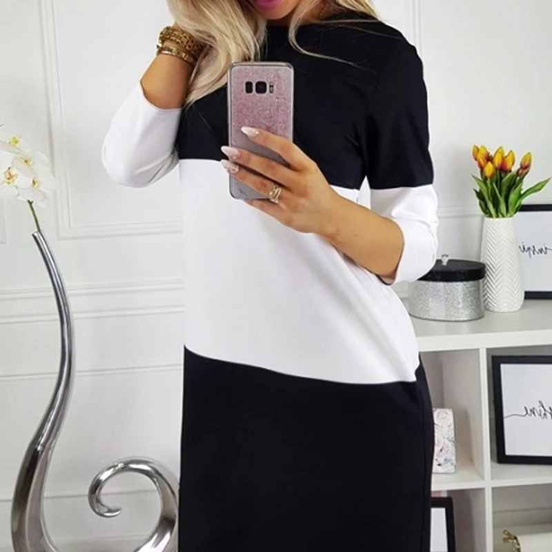 Женское Повседневное платье в стиле пэчворк Vestidos осенне-весеннее облегающее
