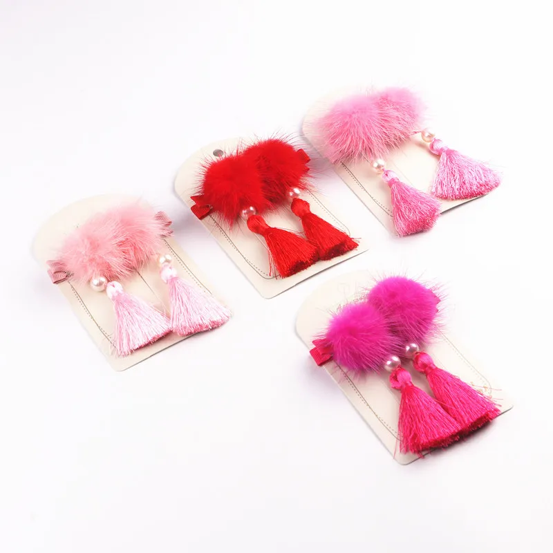2pcs/lot Chinese Knot Hair Clips Ball Tassel Hairpin Kids girl Festival drama New year barette child hair accessories - купить по
