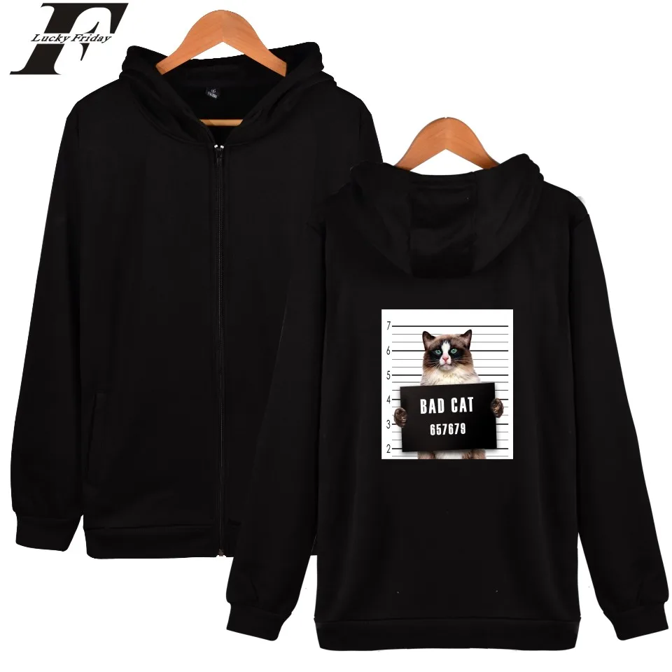 LUCKYFRIDAYF Bad Cat толстовка мужская с капюшоном забавным рисунком кошки фото зимнее