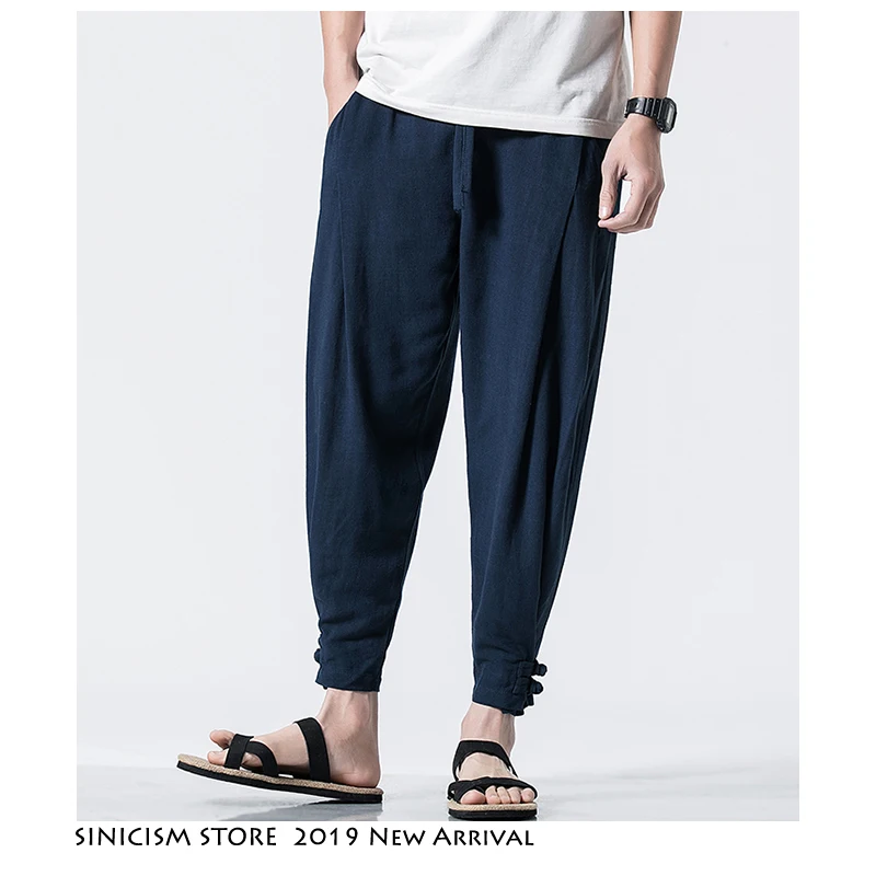 Мужские брюки-шаровары Sinicism Store Harajuku уличные брюки для бега из хлопка и льна