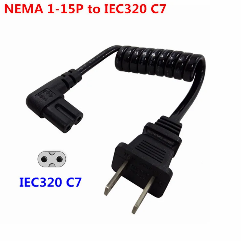 JP US NEMA 1-15P 2-контактный штекер для IEC320 C7 AC короткий портативный шнур 2 зубца угловой