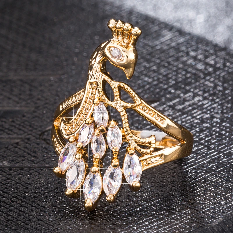 Женское кольцо с золотым покрытием Morganite разные цвета красивым павлином и белым