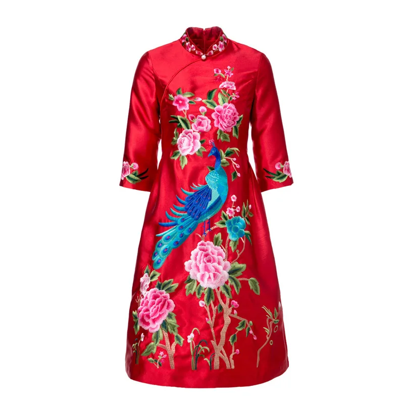 2018 Элегантный Вышивка Cheongsam Летнее платье для Для женщин Китайский Стиль