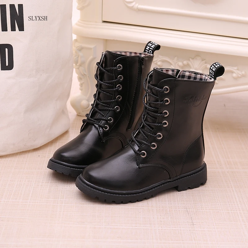 Сапоги На Шнуровке Для мальчиков и девочек Осень зима 2018 водонепроницаемые
