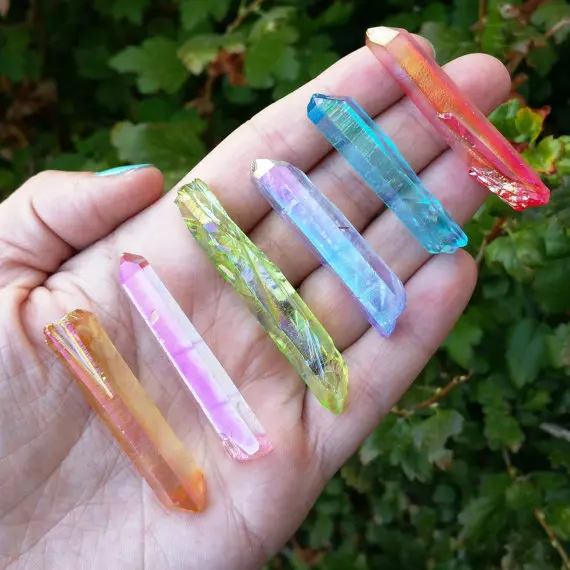 WT-G066 великолепный желтый мандарин Aura crystal point красивый необработанный титановый