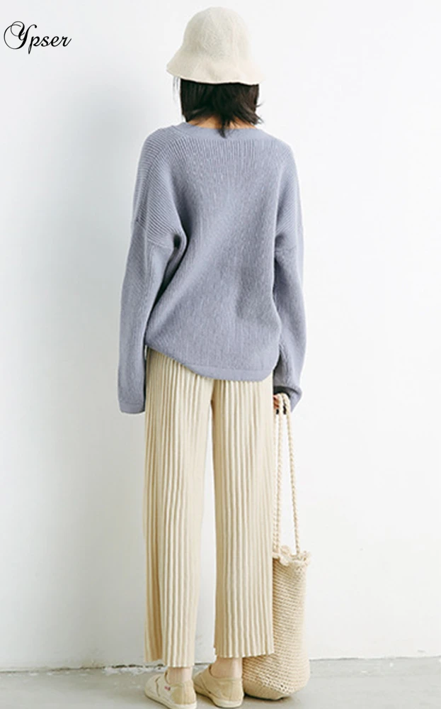 Ypser Women's Fashion V-Neck Pullover Long Drop Sleeves Loose Knits Sweater Winter Tops | Женская одежда