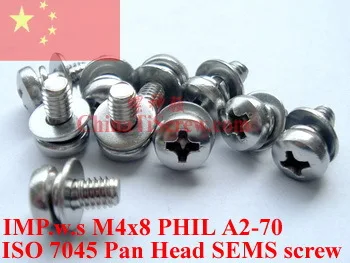 Нержавеющая сталь SEMS винты M4x8 головка 2 # Phillips драйвер полированный ROHS 100 шт|sems