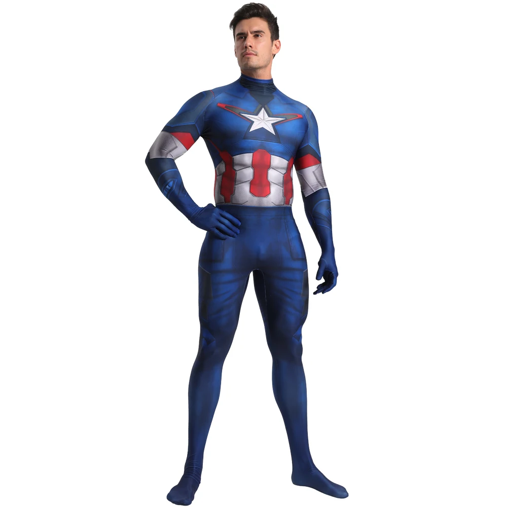 Маскарадный костюм Капитана Америки из фильма «Marvel» с 3D цифровой печатью, сиамские колготки, костюм на Хэллоуин для взрослых и детей