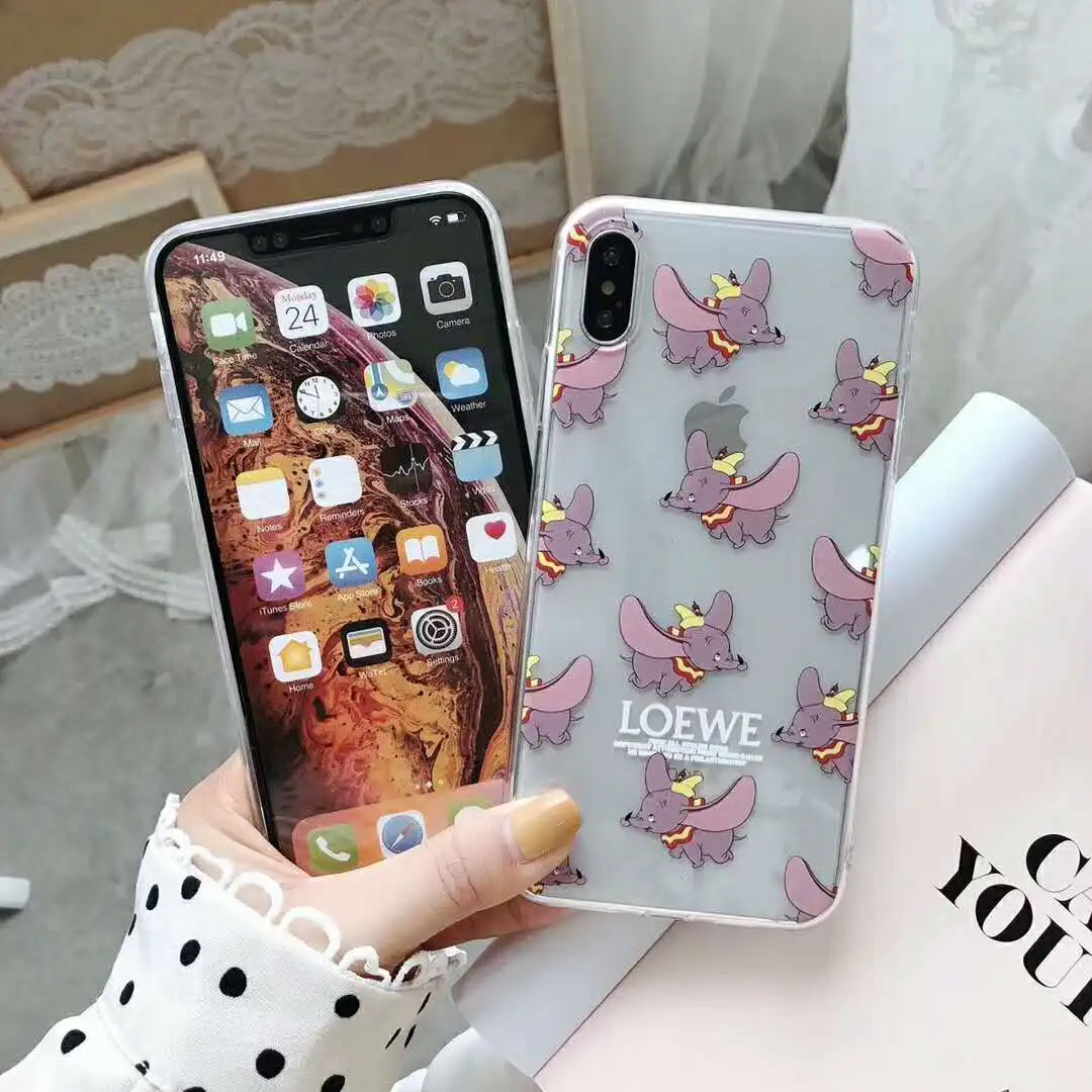 Популярный милый прозрачный плотный чехол из ТПУ с рисунком Loewe Dumbo для iPhone XR XS MAX X