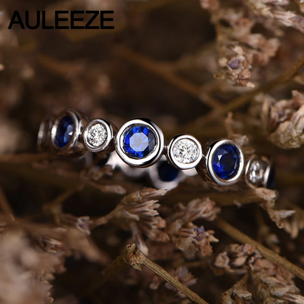 Женское Обручальное кольцо с натуральным сапфиром 18 К белое золото обручальное |