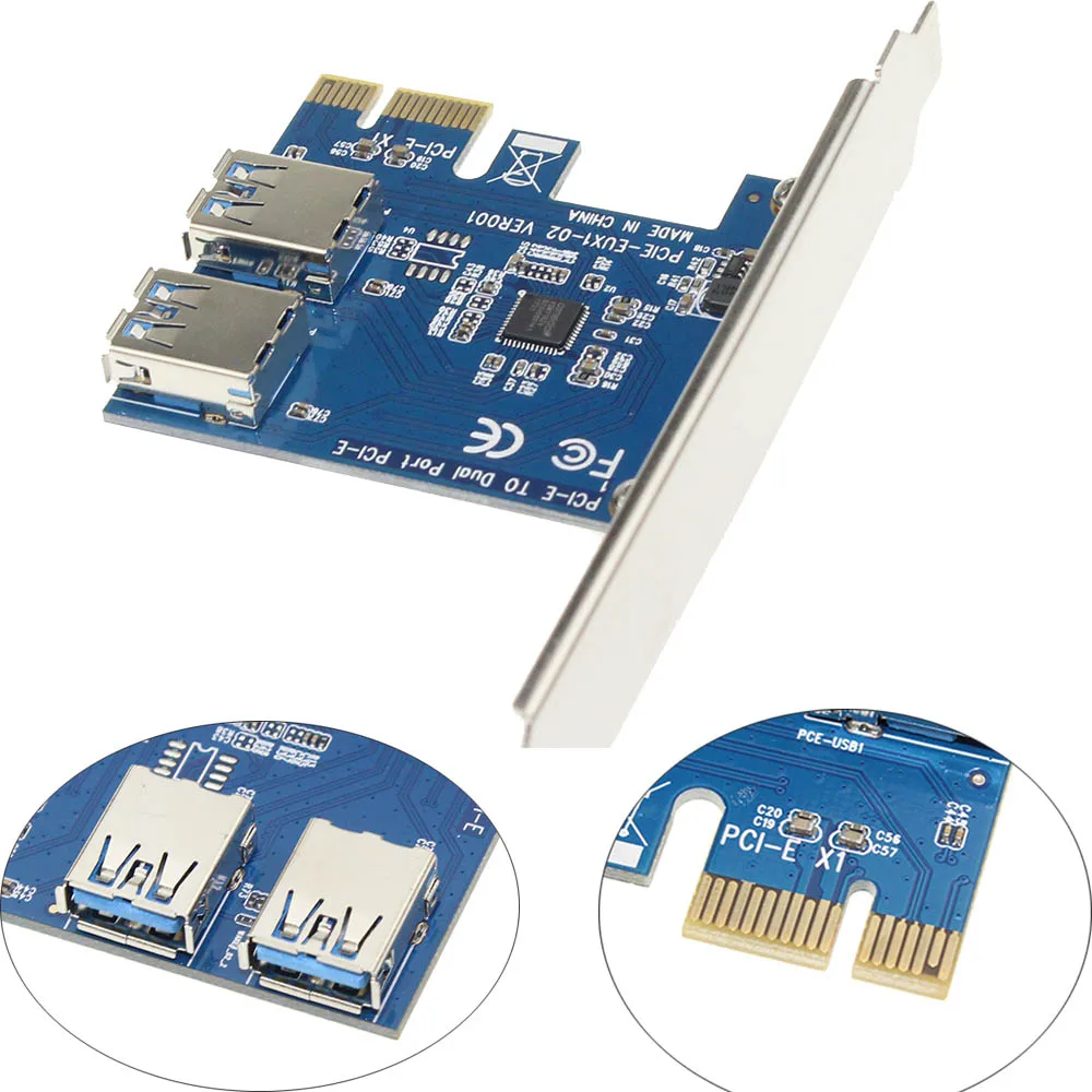 PCIe Riser карта от 1 до 2 PCI E 1X 16X слот с USB 3 0 кабель питания Майнинг адаптер конвейер