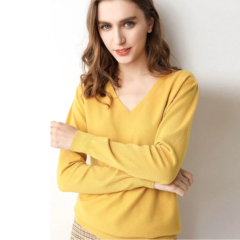 2019 Spring Autumn New Loose Thin V-Neck Sweaters Casual Plus Size Knit Pullovers Women Sweater Solid Color RE2565 | Женская одежда