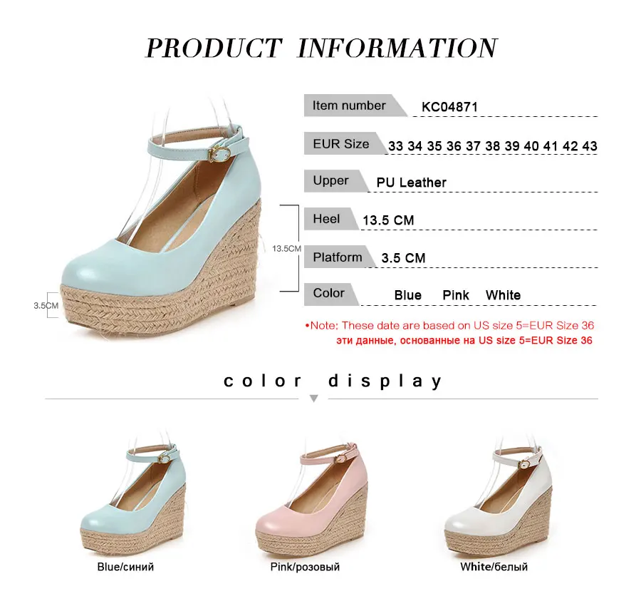 CoolCept Spring Women Pumps Round Toe Ankle Strap Wedges Shoes Solid Color Outdoor Holiday Sweet Footwear Size 33-43 | Обувь