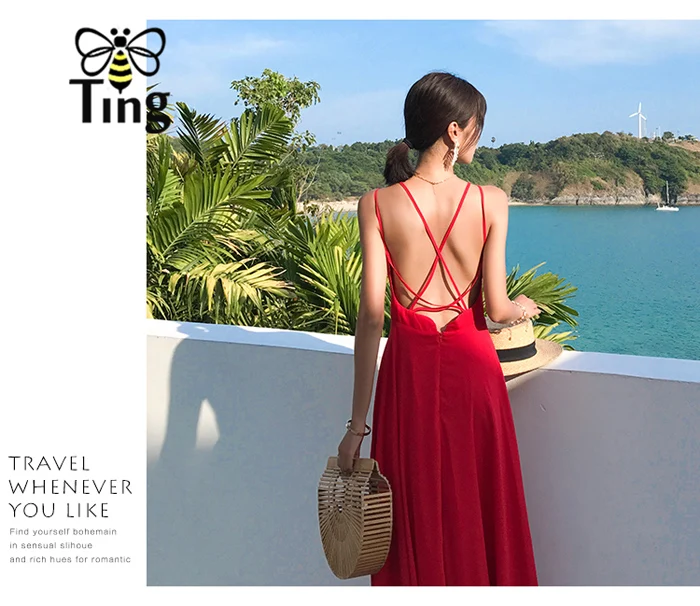 Tingfly пляжное богемное Летнее Длинное платье vestidos женское сексуальное платье с открытой спиной и v-образным вырезом на бретельках женское белое красное платье Макси