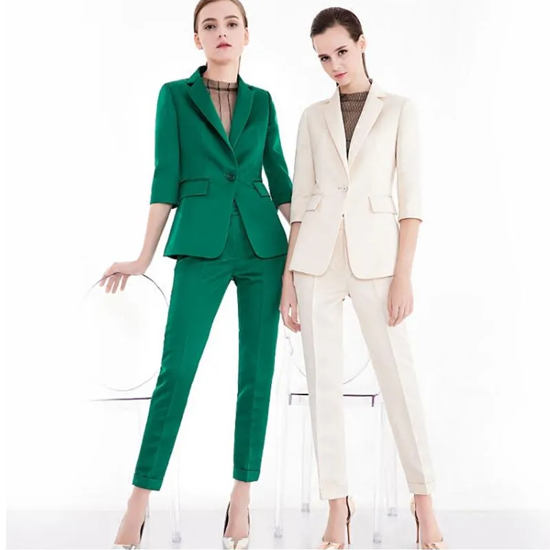 

Fashion women's suit Green Pant Suits Women Casual Office Business Suits Formal Work Wear Sets Custom tops and pants