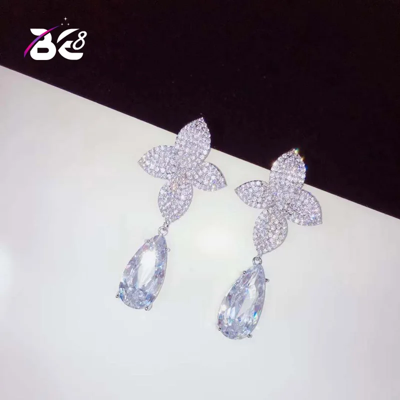 

Be 8 Brilliant Crystal AAA CZ Stone Flower Design Long Drop Earrings for Women Bride Party Show Jewelry Mujer Moda 2018 E687