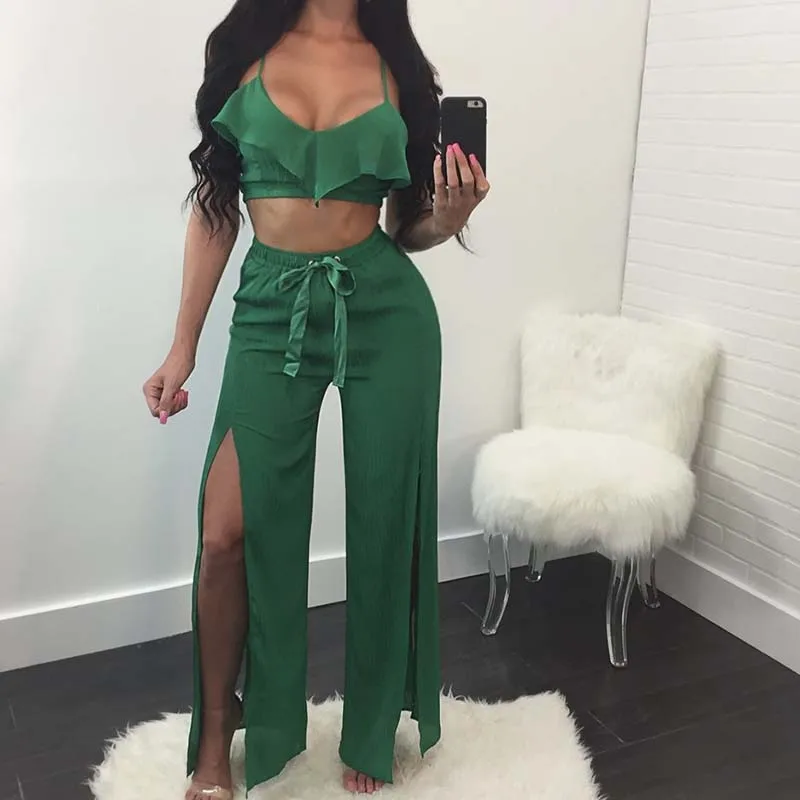 Vancol Лето 2017 г. Винтаж Твердые длинным укороченный топ комплект из двух предметов