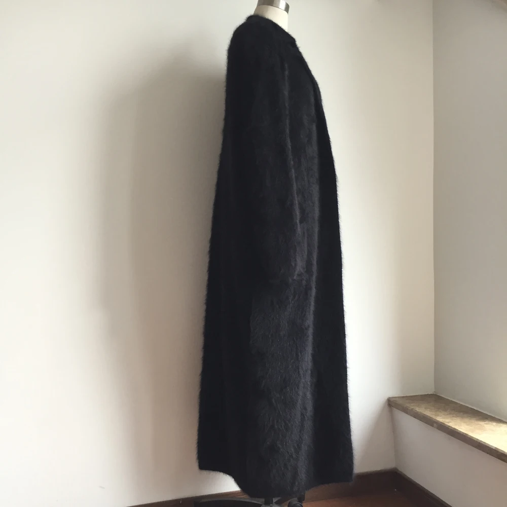 Длинное вязаное пальто из натуральной норки и кашемира Модный женский свитер