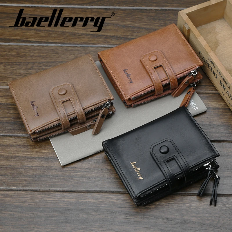 Мужские кошельки Baellerry кожаный двойной держатель для карт на молнии Короткий