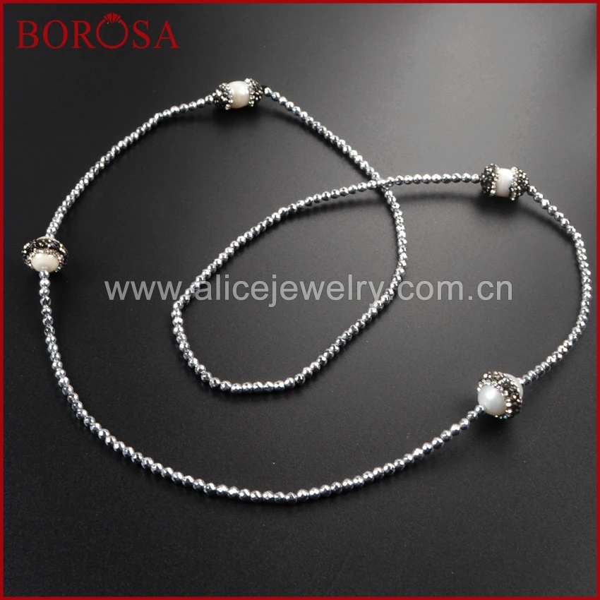 BOROSA Four натуральное жемчужное ожерелье проложить цирконы с серебряными бусинами