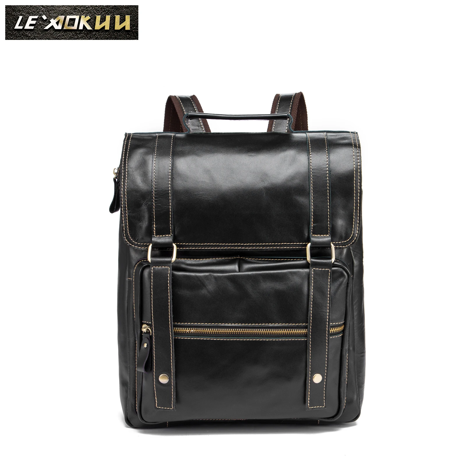 Design Male Quality Leather Casual Fashion Large Travel Bag College University Student School Bag Backpack Daypack Men 9088