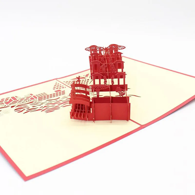 3D вверх карты Риверсайд Сцена на Qingming Фестиваль бумаги приглашения