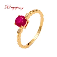 xin yi peng 18 k yello gold inlaid natural round ruby ring 5 55 5 mm women ring simple and easy for birthday anniversarie gift