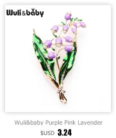 Женская брошь с эмалью Wuli&baby, свадебная брошь в форме фиолетового цветка с зелеными листьями, брошь из металлического сплава, подарок на рождество