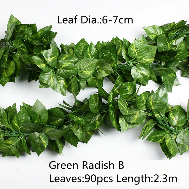 Green Radish B 10 стилей, 1 шт., искусственные украшения, яркие Листья лозы из ротанга, влагалище, трава, растения, листья винограда для дома, сада, вечерние, декор B1015 - Цвет: Green Radish B
