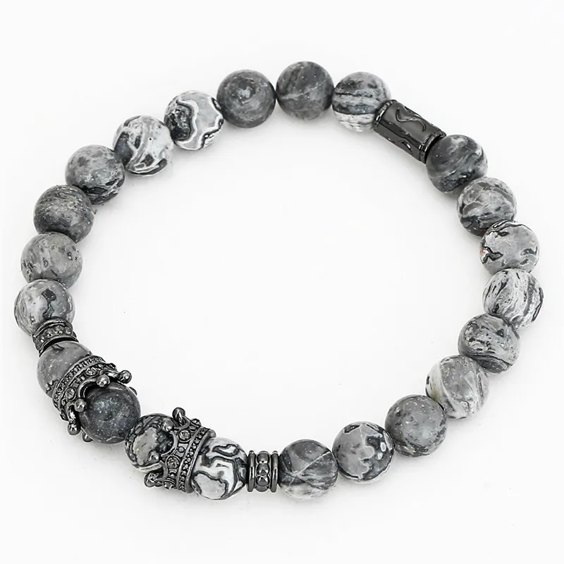 Винтажный браслет с шармом короной Pulseiras Masculinas натуральный мраморный камень