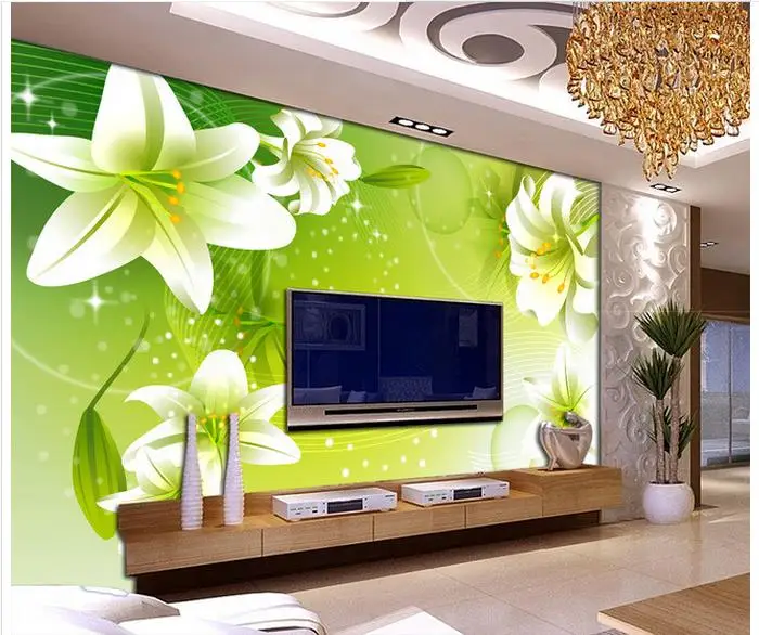 Индивидуальные 3d фрески обои зеленый романтические лилии динамичные линии