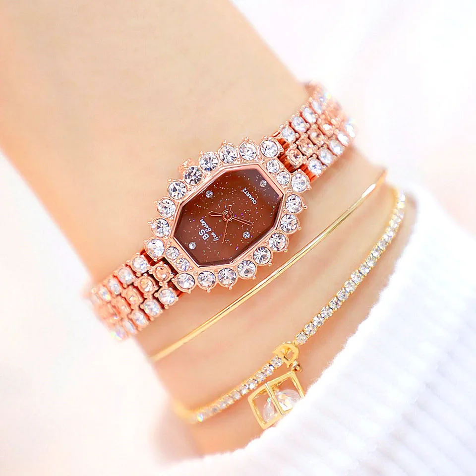 Rose Gold Зеленые часы с циферблатом для женщин, часы цвета розовое золото, браслет, часы со стразами, Топ, роскошные женские, торговая марка кварцевых часов, женские часы - Цвет: Rose Gold