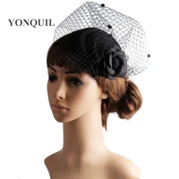 classical color fascinator headwear colorful mesh wedding bridal veils party show hair accessories millinery cocktail hat myq104