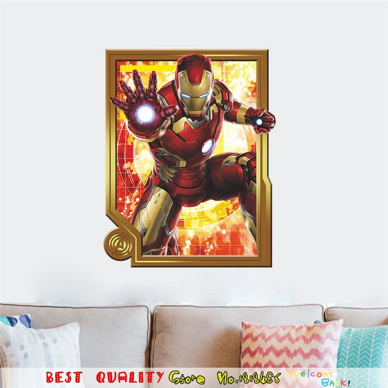 3D Superhero Железный Человек Водонепроницаемый Стикер Стены Наклейки Детская