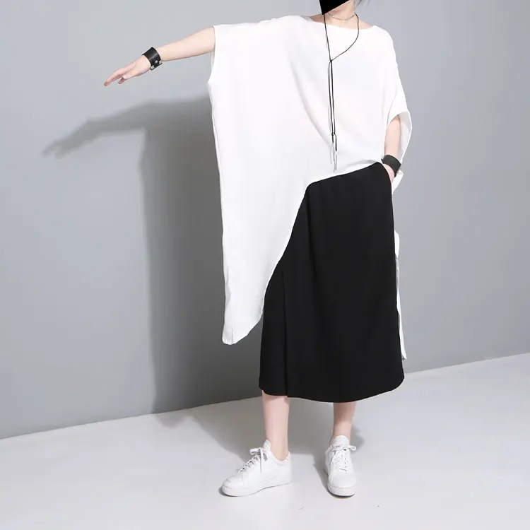 Cakucool Solid Black White Blouse Shirt Women Summer Short Batwing Sleeve Blusas Casual Asymmetric Loose Large Size | Женская одежда