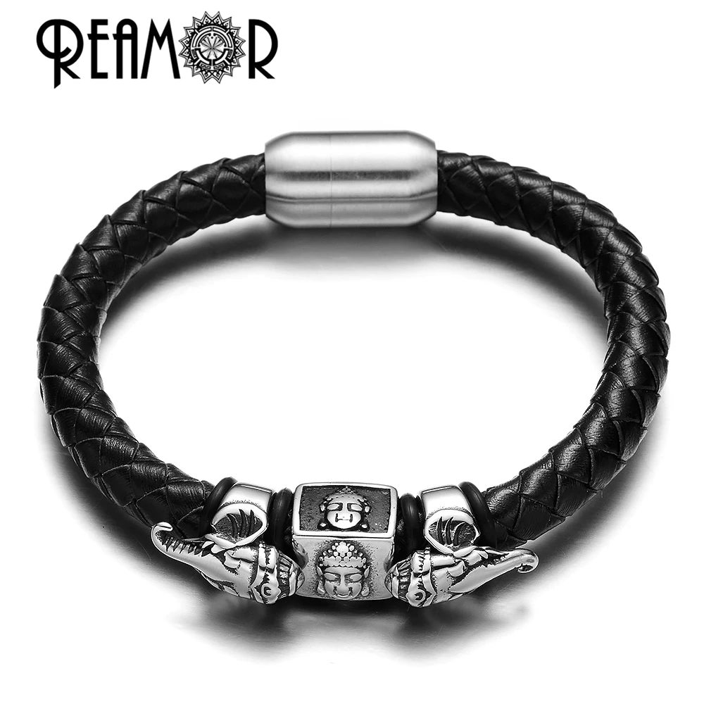 Браслет из натуральной кожи и бусин с магнитной застежкой в буддистском стиле|bead